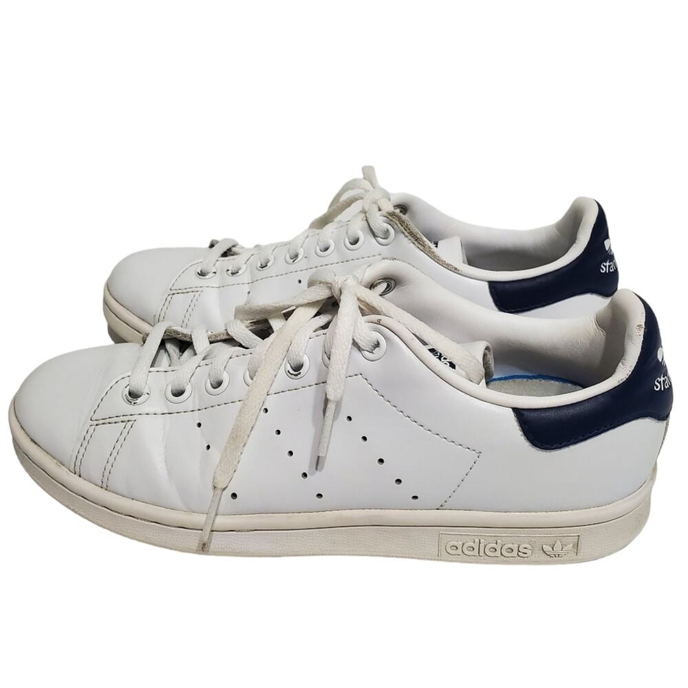 Adidas Stan Smith Classic White Navy Blue Sneakers Womens Size 6.5 / Mens 5.5